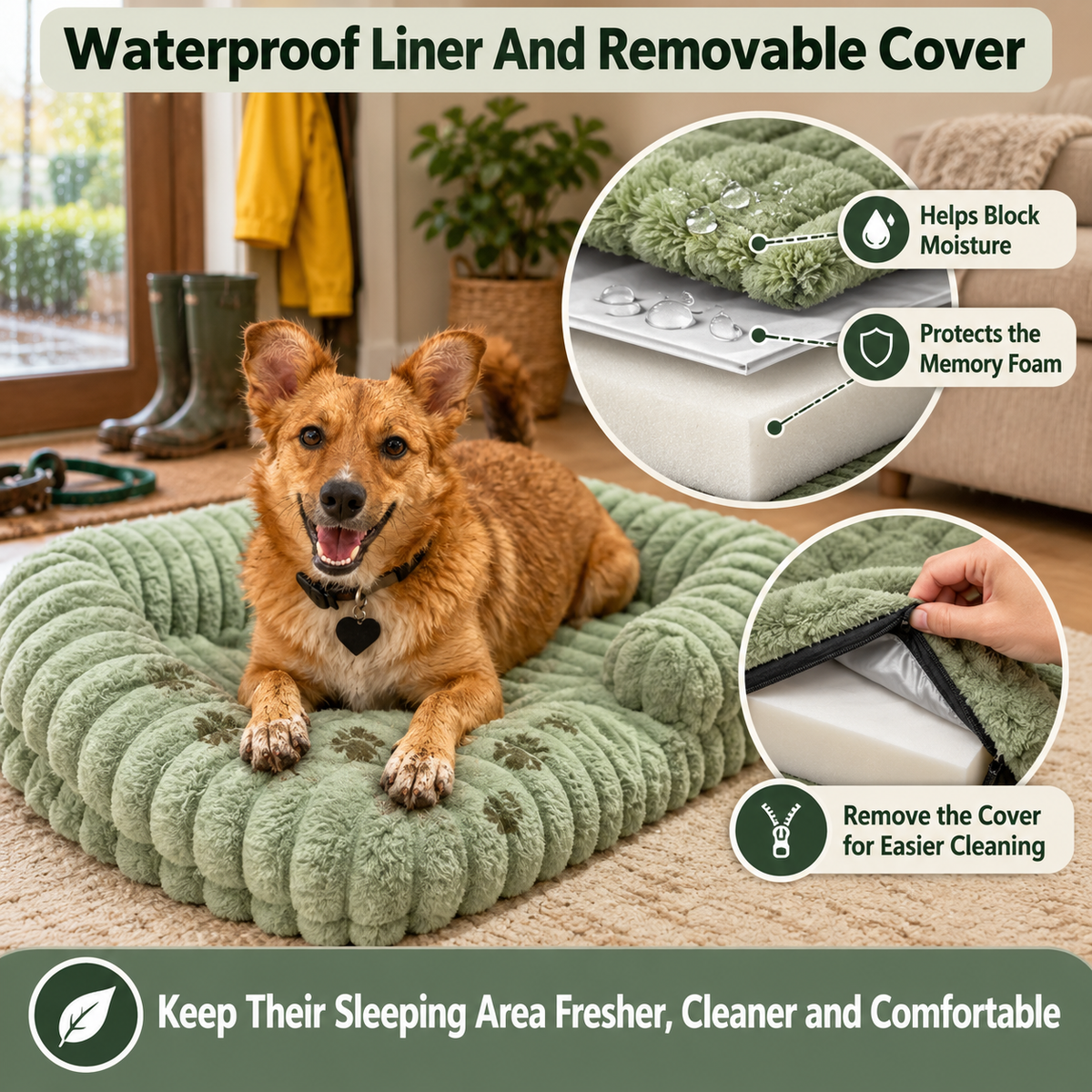 Calming Orthopedic Dog Bed With Waterproof Removable Cover