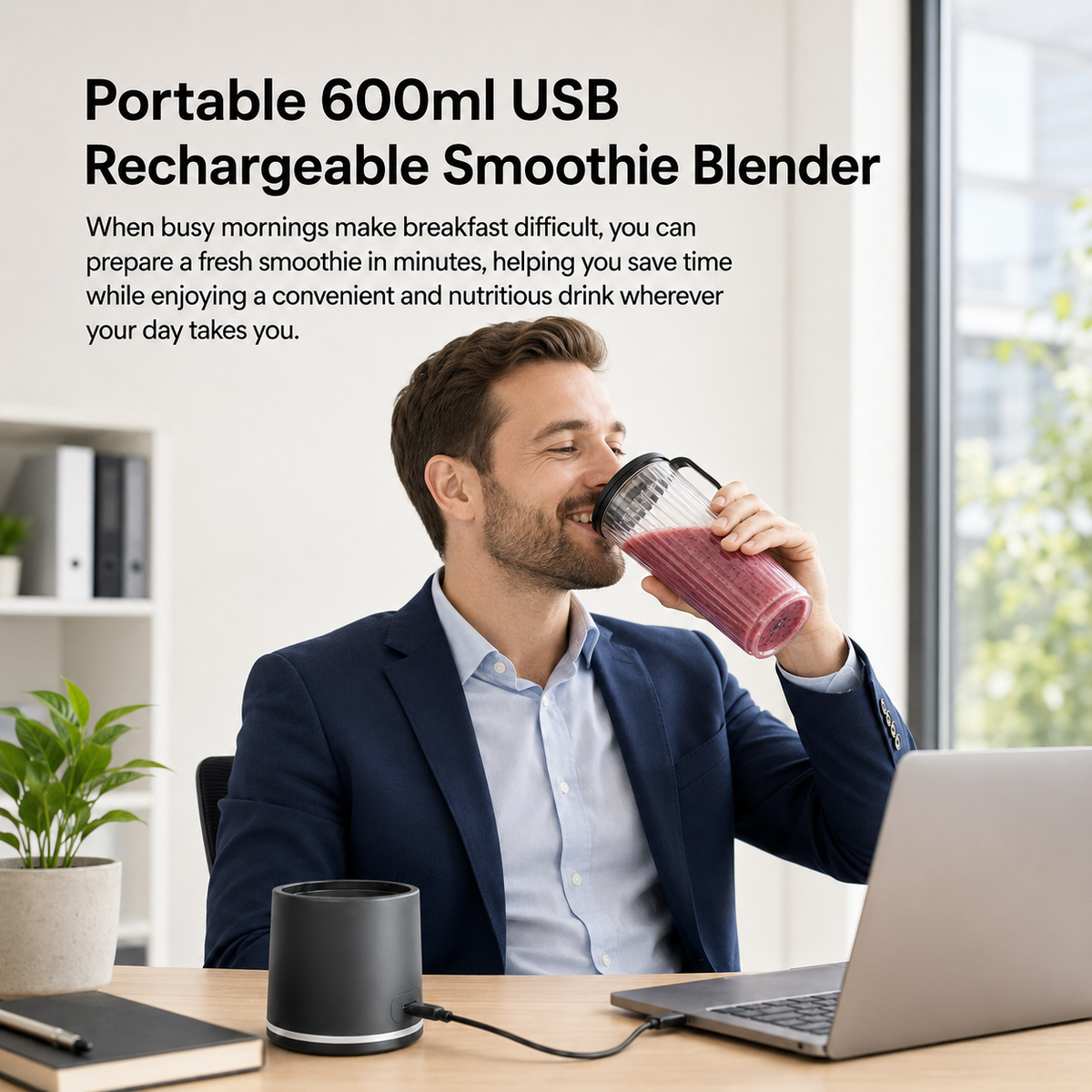 Portable USB Rechargeable Smoothie Blender - 600ml | 20floz