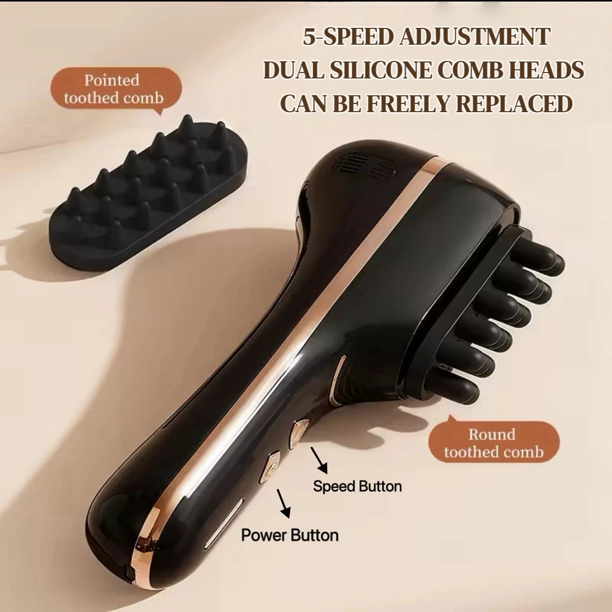 Electric Scalp Massage Comb 5-Speed Dual Silicone Head High Frequency Vibration Anti Hair Loss Hair Growth Scalp Massager